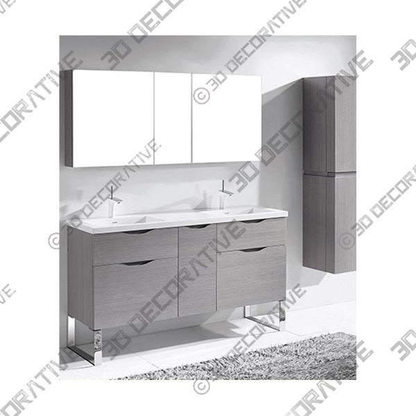 Madeli Milano 60″ Double Bathroom Vanity for Integrated Basins – Ash Grey - 3D Decorative