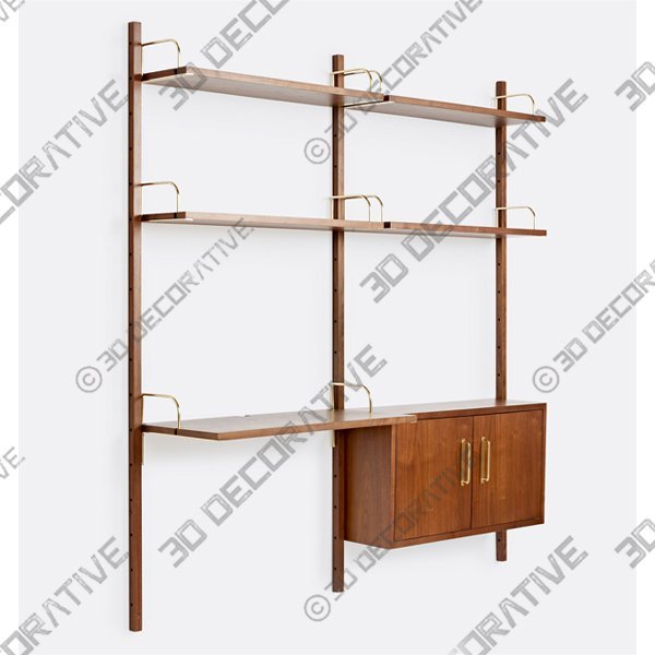 Hart Modular Walnut Single 36" Desk With Cabinet - 3D Decorative