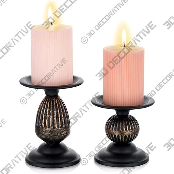 Sziqiqi Vintage Pillar Candle Holders Distressed Metal Candleholder Black Candlestick Holders