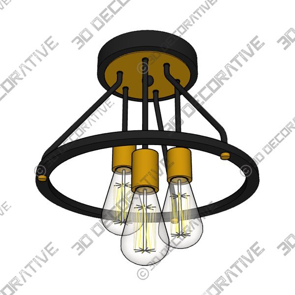 OQIZUEY Industrial Semi Flush Mount Ceiling Light Fixture 3-Light Matte Black and Gold - 3D Decorative