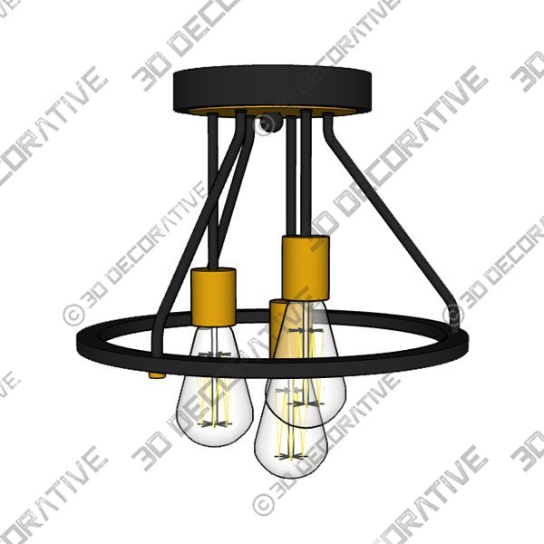 OQIZUEY Industrial Semi Flush Mount Ceiling Light Fixture 3-Light Matte Black and Gold - 3D Decorative