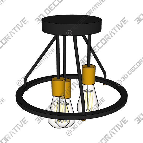 OQIZUEY Industrial Semi Flush Mount Ceiling Light Fixture 3-Light Matte Black and Gold - 3D Decorative