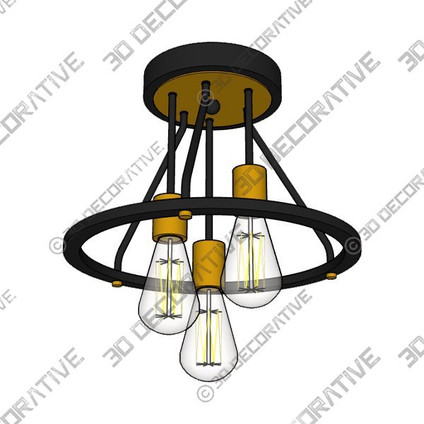 OQIZUEY Industrial Semi Flush Mount Ceiling Light Fixture 3-Light Matte Black and Gold - 3D Decorative