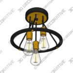 OQIZUEY Industrial Semi Flush Mount Ceiling Light Fixture 3-Light Matte Black and Gold - 3D Decorative