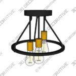 OQIZUEY Industrial Semi Flush Mount Ceiling Light Fixture 3-Light Matte Black and Gold - 3D Decorative