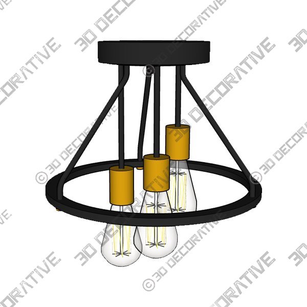 OQIZUEY Industrial Semi Flush Mount Ceiling Light Fixture 3-Light Matte Black and Gold - 3D Decorative