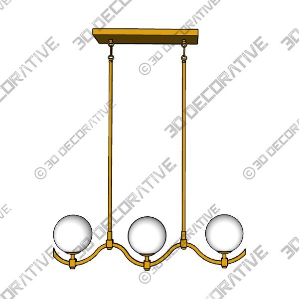 Mid-Century Modern 3-Light Gold Frosted Glass Linear Chandelier for Kitchen Island – 30″W x 7.5″H - 3D Decorative