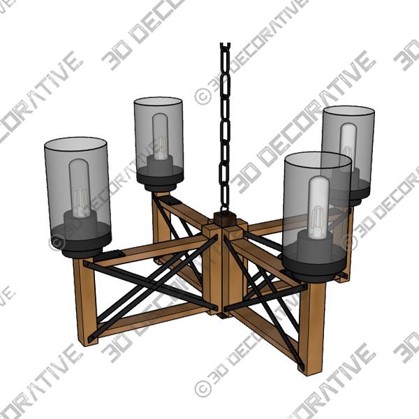 Eumyviv Wood Farmhouse Rustic Chandelier 4 Lights with Glass Shades - 3D Decorative