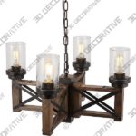 Eumyviv Wood Farmhouse Rustic Chandelier 4 Lights with Glass Shades - 3D Decorative