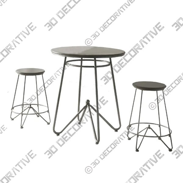 3 Piece Round Top Counter Height Set With Raised Metal Base Oak Gray  - 3D Decorative