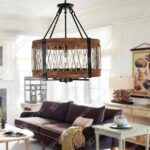 DERALAN Modern Rustic Chandelier Round Wood Five Lights  - 3D Decorative