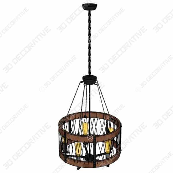 DERALAN Modern Rustic Chandelier Round Wood Five Lights  - 3D Decorative
