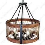 DERALAN Modern Rustic Chandelier Round Wood Five Lights  - 3D Decorative