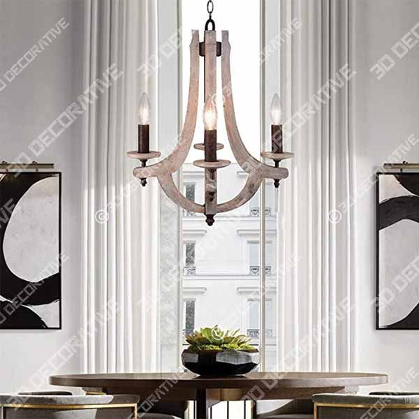 DOCHEER Retro Iron Wooden Chandelier 4 - 3D Decorative