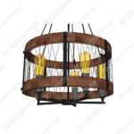 DERALAN Modern Rustic Chandelier Round Wood Five Lights  - 3D Decorative