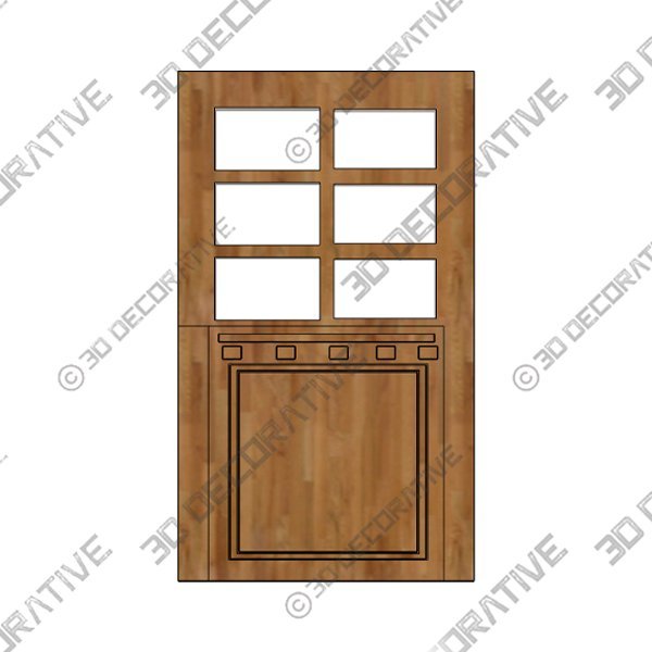 96″ Craftsman Mahogany 1 Panel TDL 6 Lite Square Single Door/2Sidelite & Rec Transom, Dutch Door - 3D Decorative