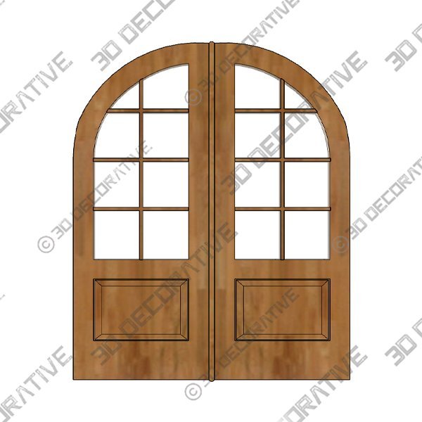 96″ Mahogany Pinehurst TDL 8 Lite Double Door/Round Top - 3D Decorative