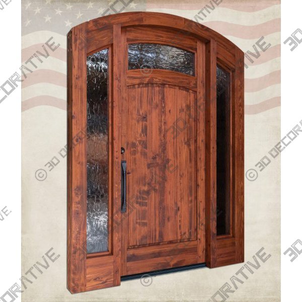 Arched Craftsman Entrance Door: Solid Wood, Water Glass Sidelight – AD6269 - 3D Decorative