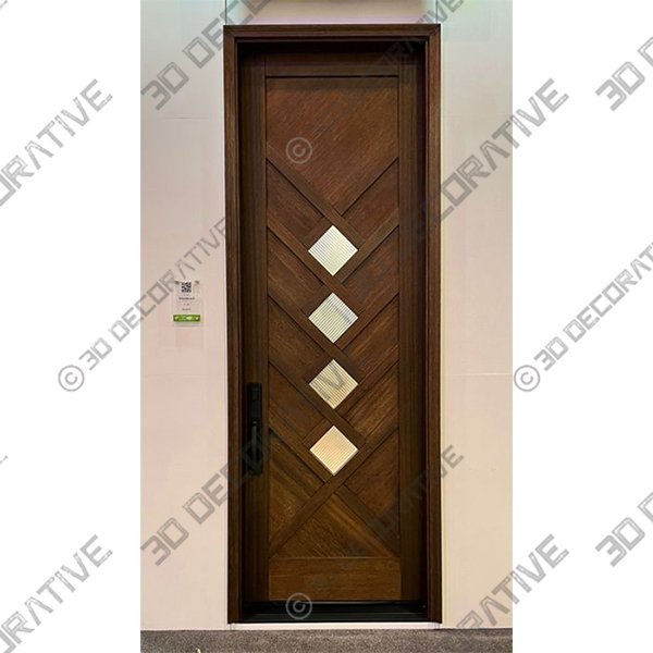 Diamond Mahogany 3 Lite Contemporary Modern Shaker Exterior Single Door - 3D Decorative