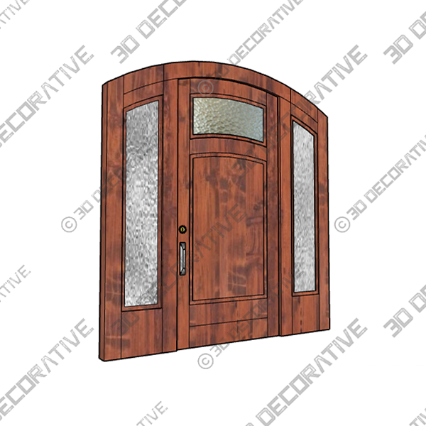 Arched Craftsman Entrance Door: Solid Wood, Water Glass Sidelight – AD6269 - 3D Decorative