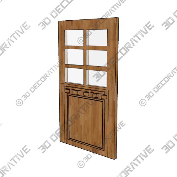 96″ Craftsman Mahogany 1 Panel TDL 6 Lite Square Single Door/2Sidelite & Rec Transom, Dutch Door - 3D Decorative