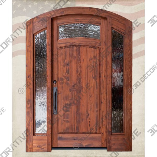 Arched Craftsman Entrance Door: Solid Wood, Water Glass Sidelight – AD6269 - 3D Decorative