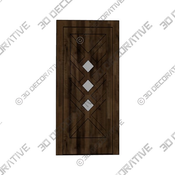 Diamond Mahogany 3 Lite Contemporary Modern Shaker Exterior Single Door - 3D Decorative