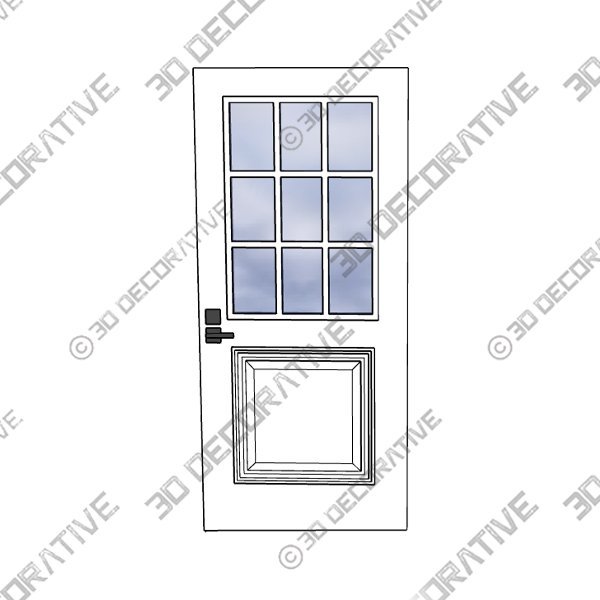 9 Lite Clear Glass Steel Doors - 3D Decorative