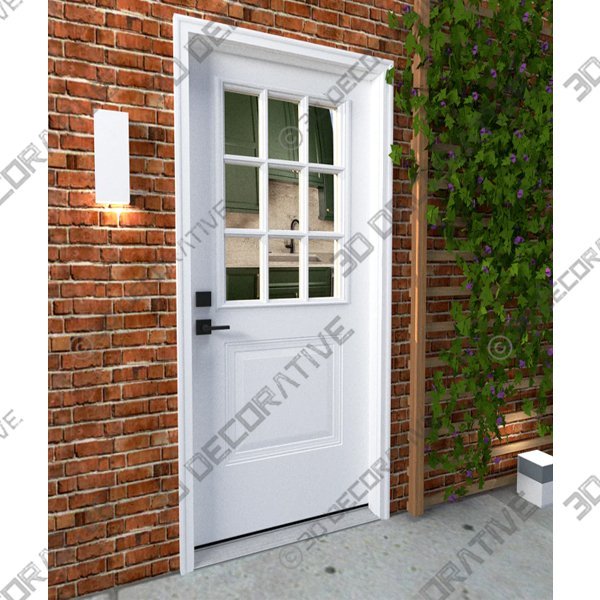 9 Lite Clear Glass Steel Doors - 3D Decorative