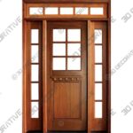 96″ Craftsman Mahogany 1 Panel TDL 6 Lite Square Single Door/2Sidelite & Rec Transom, Dutch Door - 3D Decorative