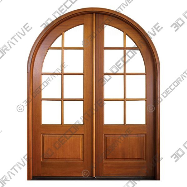 96″ Mahogany Pinehurst TDL 8 Lite Double Door/Round Top - 3D Decorative