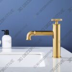 Wheel Handle Deck Mounted Bathroom Sink Faucet Brushed Gold RB1127 - 3D Decorative