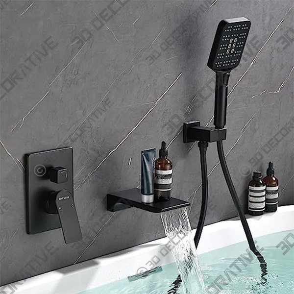 Wall Mount Waterfall Bathtub Faucets with Sprayer Tub