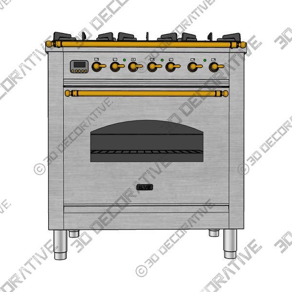 ILVE 36-Inch Nostalgie Gas Range with 5 Burners - 3D Decorative