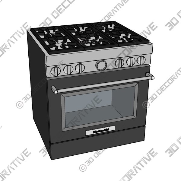 KitchenAid 36 in. 5.1 cu. ft. Smart Convection Oven Freestanding Dual Fuel Range with 6 Sealed Burners – Black - 3D Decorative