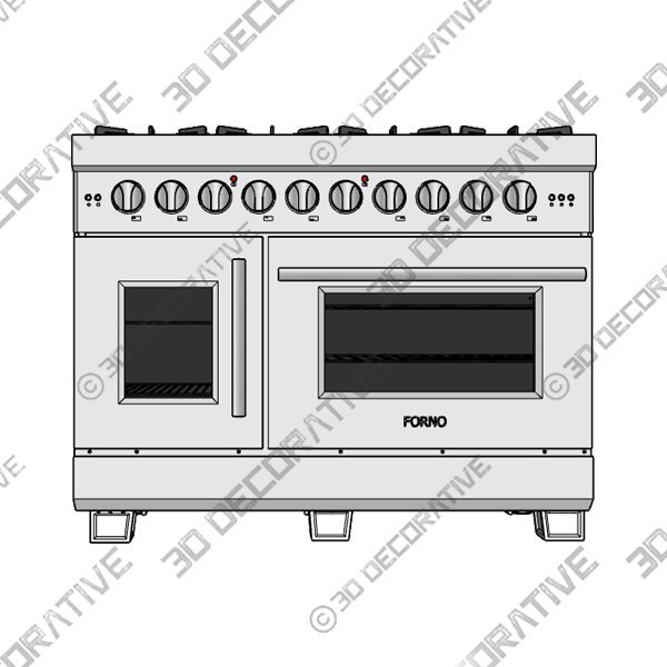 Forno 48-Inch Capriasca Gas Range with 8 Burners, 160,000 BTUs, French Door Gas Oven in Stainless Steel (FFSGS6460-48)- 3D Decorative