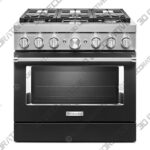 KitchenAid 36 in. 5.1 cu. ft. Smart Convection Oven Freestanding Dual Fuel Range with 6 Sealed Burners – Black - 3D Decorative