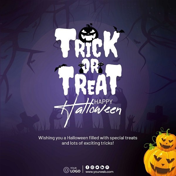 Modern Social Media Post Template – Happy Halloween - 3D Decorative