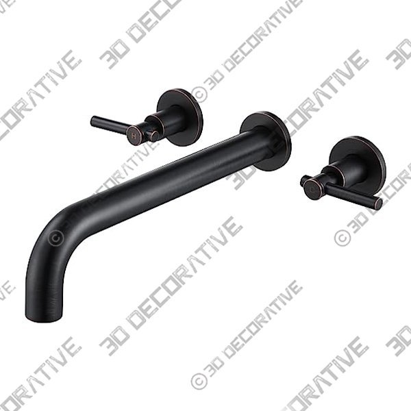 Wowkk Tub Filler Wall Mount Tub Faucet Oil Rubbed Bronze Brass Bathroom Bathtub Faucets with 2 Handles - 3D Decorative