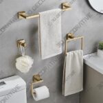 Ntipox 4 Pieces Brusehd Gold Bathroom Hardware Accessories Set,Stainless Steel Square 24" Hand Towel Bar - 3D Decorative