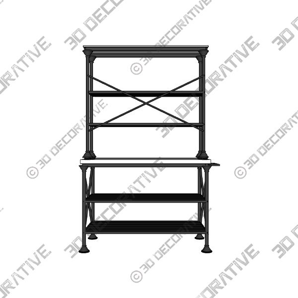 Madeleine Black Kitchen Island with Hutch - 3D Decorative