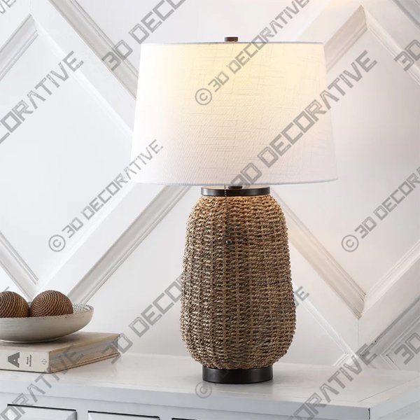 Alese 25" Rustic Bohemian Iron/Rattan LED Table Lamp with Pull-Chain by eyely - 3D Decorative