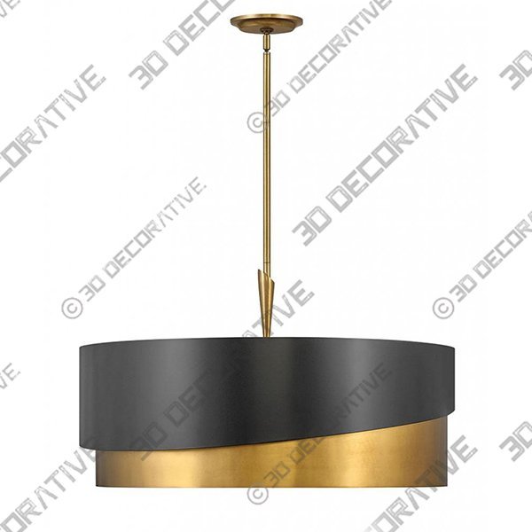 Gigi Drum Shade Chandelier, 8-Light, Heritage Brass/Black, 32"W (FR34318HBR YCDT) - 3D Decorative