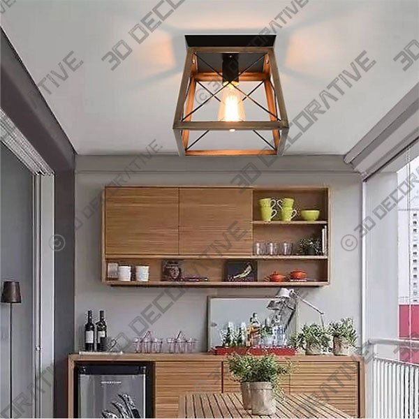 Unique Industrial Ceiling Light, Farmhouse Semi Flush Mount Ceiling Fixture - 3D Decorative