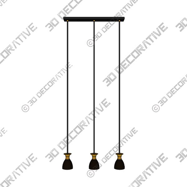 Bullington 3 – Light Black/Brass Gold Kitchen Island Pendant - 3D Decorative