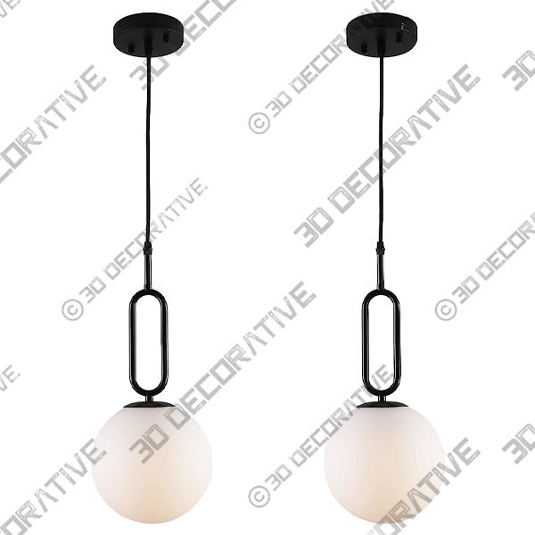 BAODEN Large Globe Pendant Light Set of 2 Modern Black Orb Chandelier with White Ball - 3D Decorative