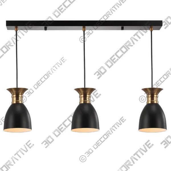 Bullington 3 – Light Black/Brass Gold Kitchen Island Pendant - 3D Decorative