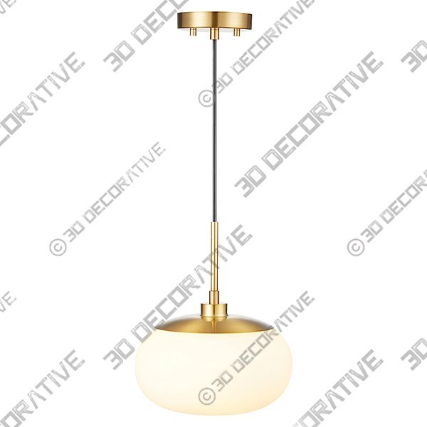 KAWOTI Brass Pendant Light for Kitchen Island Adjustable Height Milky Glass Pendant Light - 3D Decorative