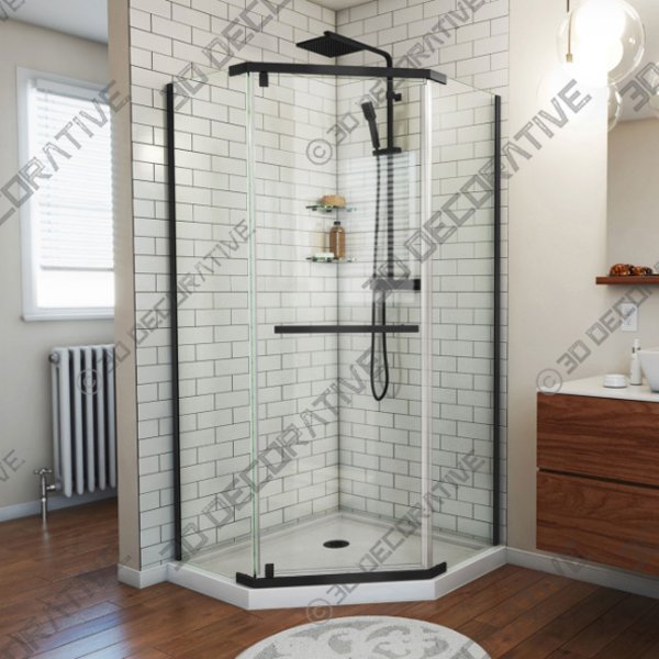 DreamLine Prism 34 1/8×72 Neo-Angle Pivot Shower Enclosure, Satin Black - 3D Decorative