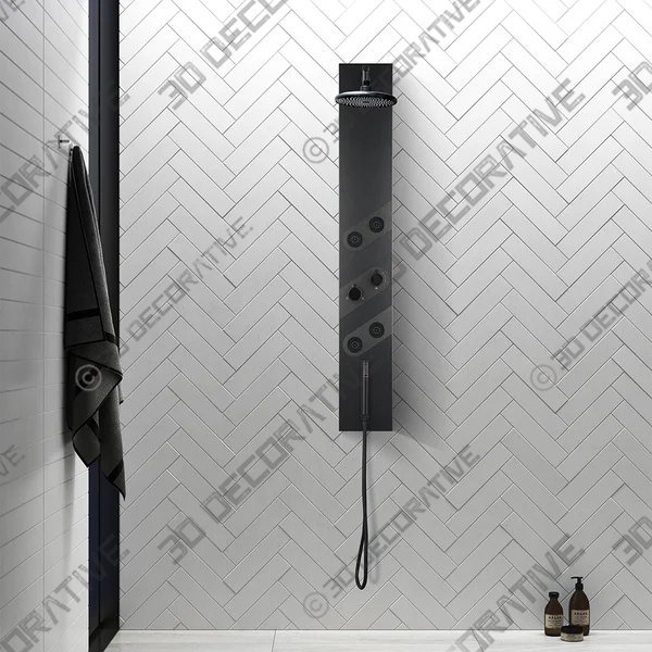 55" Black Rainfall Shower Panel with Handheld Shower Adjustable Showerhead & Body Jets